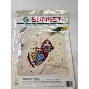 Vintage 1994 Sunset Patchwork Angel Counted Cross Stitch Kit 18348 by Dimensions